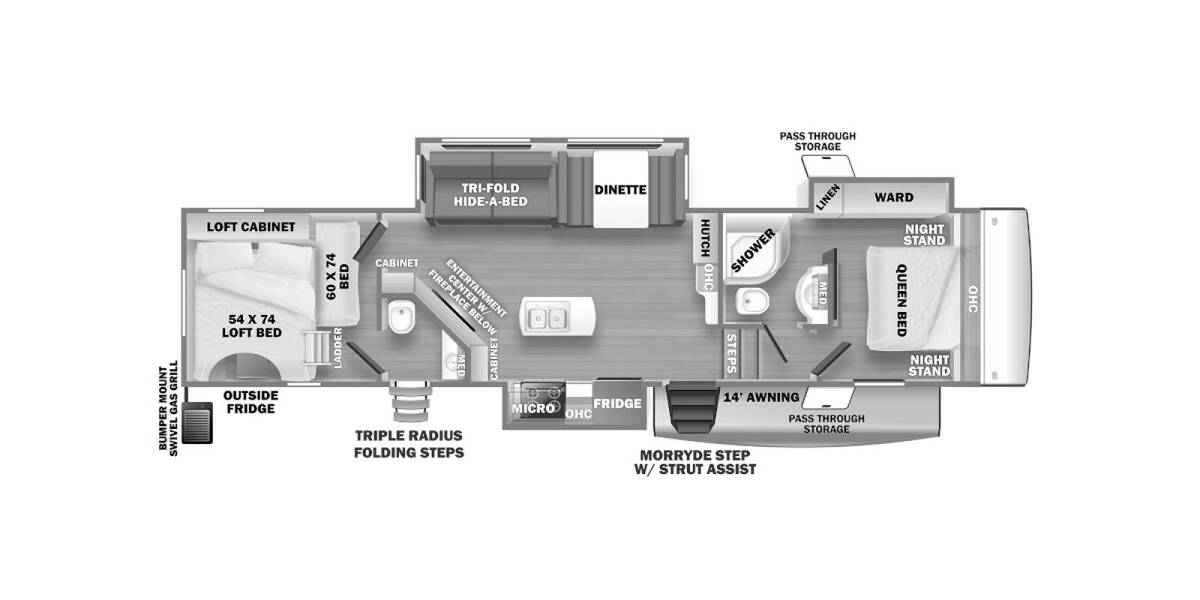 2022 Sandpiper 3440BH Fifth Wheel at Riverside Camping Center STOCK# C0812A Floor plan Layout Photo