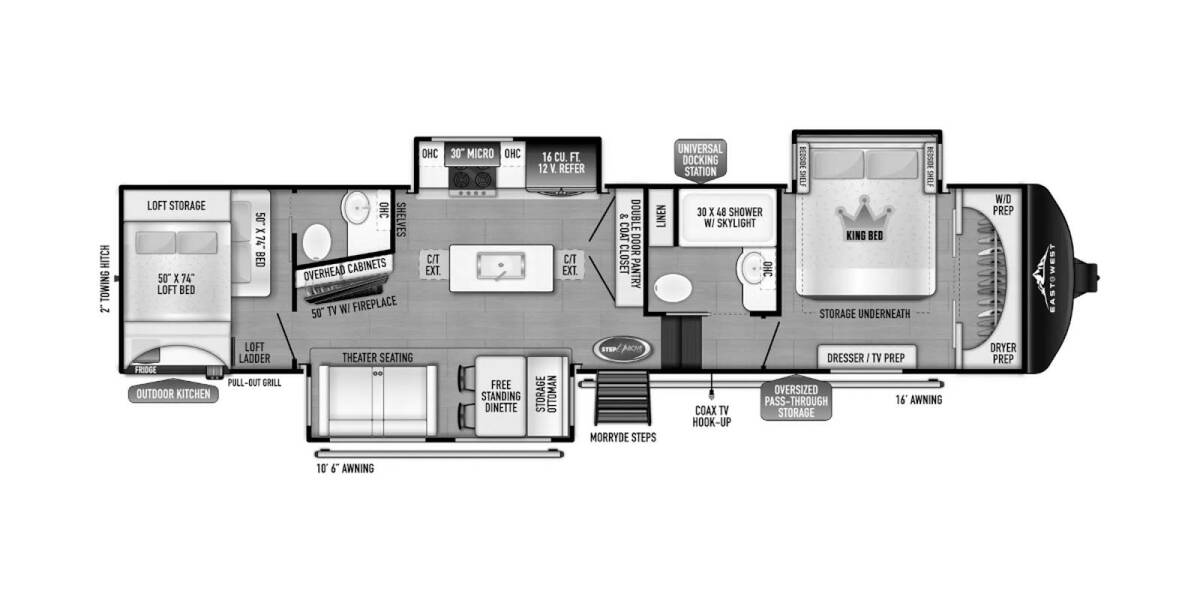 2024 East to West Blackthorn 3700BH-OK Fifth Wheel at Riverside Camping Center STOCK# C0836 Floor plan Layout Photo