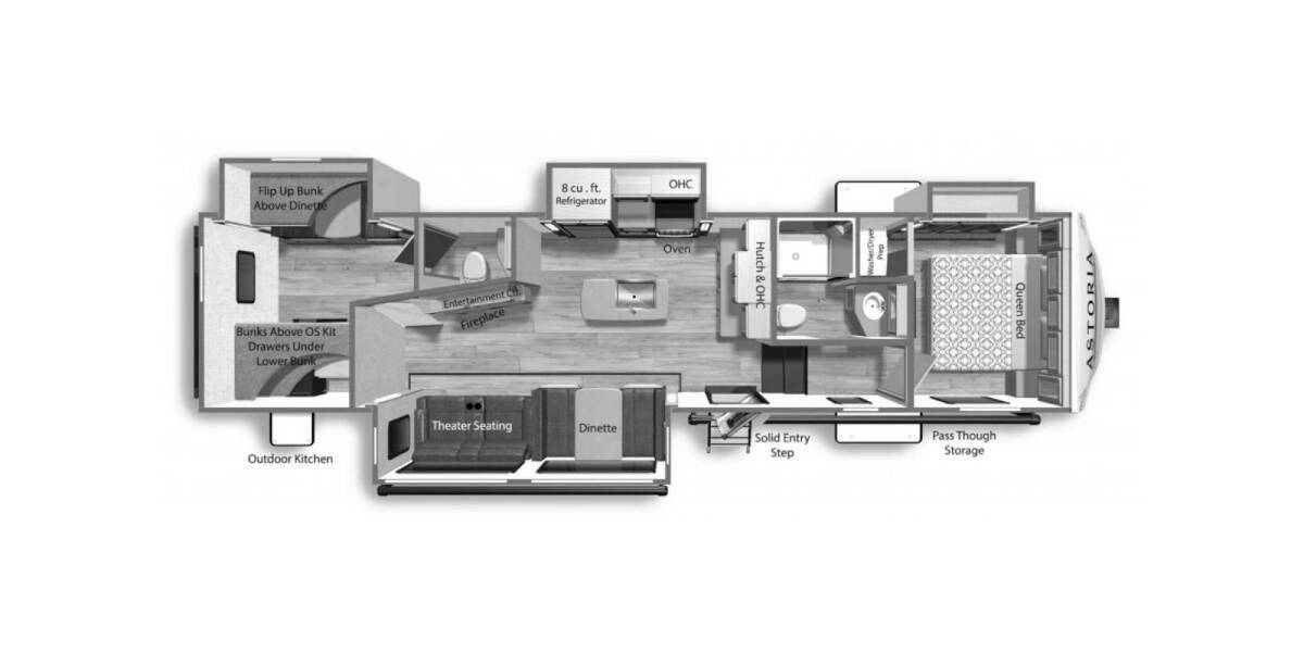 2022 Dutchmen Astoria 3343BHF Fifth Wheel at Riverside Camping Center STOCK# C0663-OS Floor plan Layout Photo