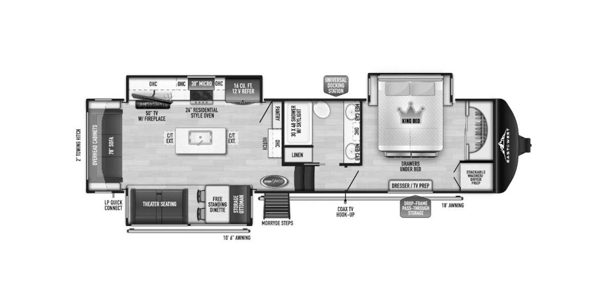 2024 East to West Ahara 365RL Fifth Wheel at Riverside Camping Center STOCK# C0785 Floor plan Layout Photo