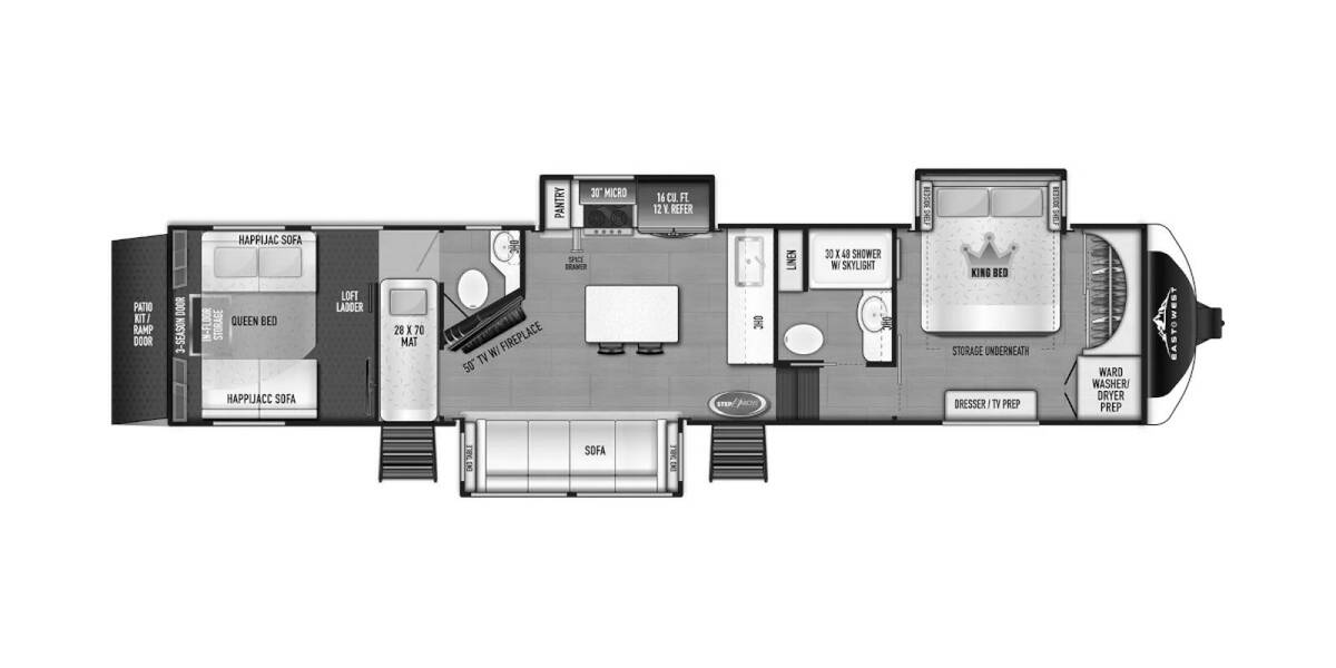 2024 East to West Takoda Toy Hauler 350TH Fifth Wheel at Riverside Camping Center STOCK# C0802 Floor plan Layout Photo