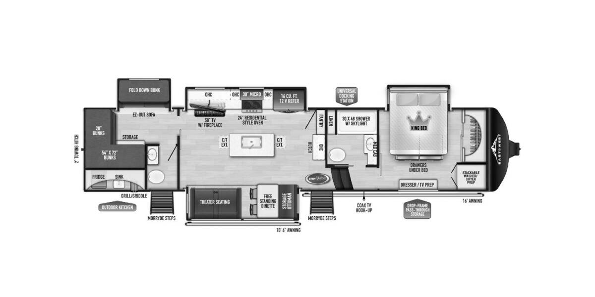 2024 East to West Ahara 378BHOK Fifth Wheel at Riverside Camping Center STOCK# C0825 Floor plan Layout Photo