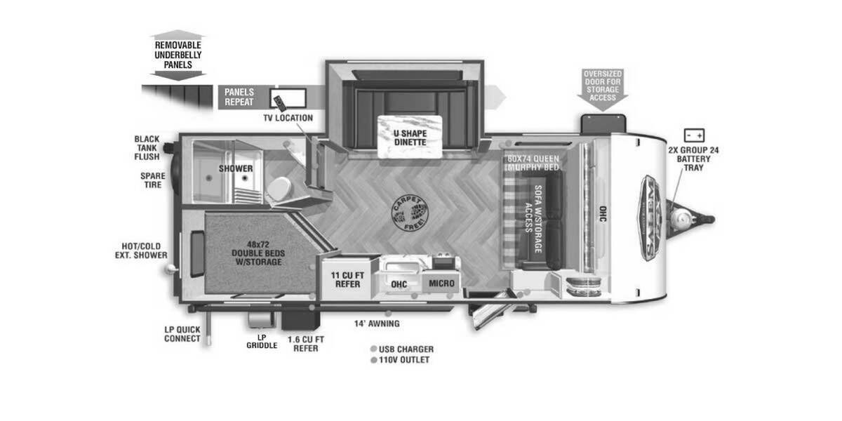 2022 Salem FSX 178BHSKX Platinum Travel Trailer at Riverside Camping Center STOCK# C0817A Floor plan Layout Photo